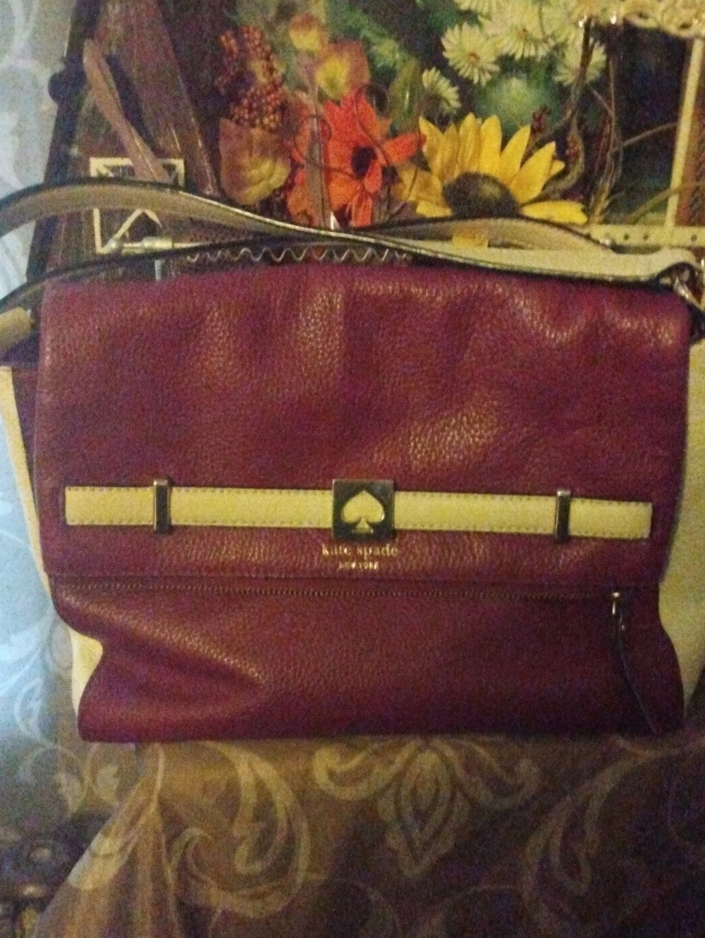 kate spade Burgundy and Cream Crossbody Satchel